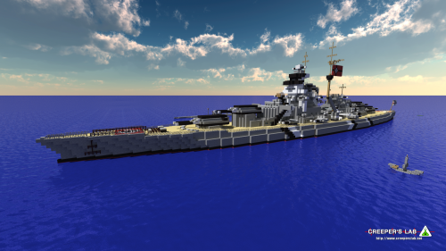 A 1:1 scale recreation of the battleship Bismarck, built by Anonymous_SoFar, seen in September 2014