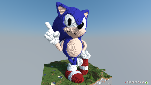 A large Sonic The Hedgehog statue, built by GroovyBanana and seen in March 2023.