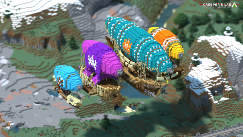 A group of airships, built by MediaKlepto and seen in April 2020.