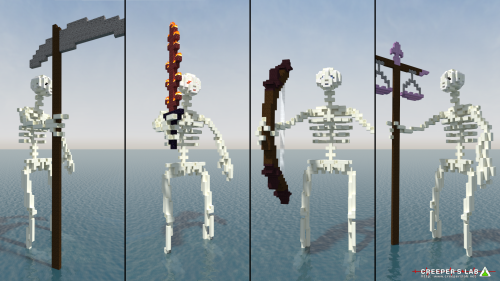 All four of the giant skeletons overlooking the Shoals of the Departed. Build by SorathePumpking and seen in March 2024.
