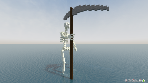 One of four giant skeletons overlooking the Shoals of the Departed. Build by SorathePumpking and seen in March 2024.