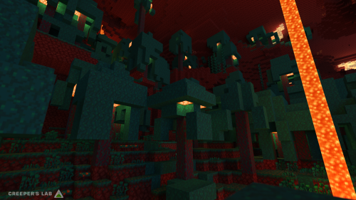 A warped forest, seen in Rodinia's Nether sometime in 2024.